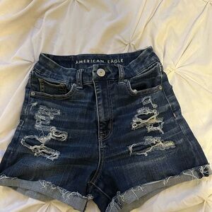 American Eagle Outfitters Dark Blue Ripped Jean Shorts